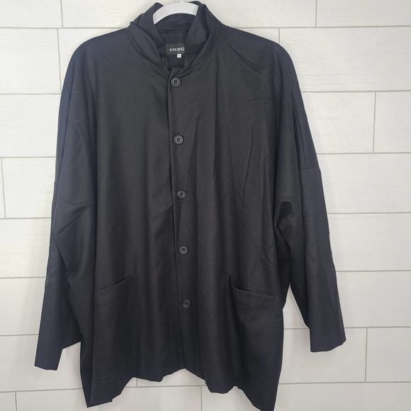 Eskandar Shirt Jacket Women's Suiting Wool Black Blouse Lagenlook Boxy Oversize - Picture 5 of 13